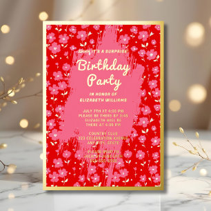 Shhh Surprise Verjaardagsfeest Preppy Roze Bloemen Folie Uitnodiging