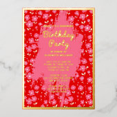 Shhh Surprise Verjaardagsfeest Preppy Roze Bloemen Folie Uitnodiging (Voorkant)