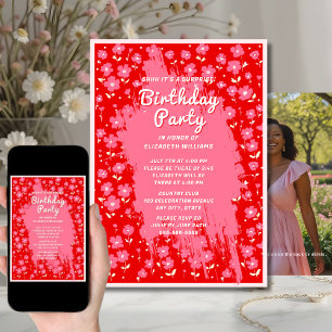 Shhh Surprise Verjaardagsfeest Preppy Roze Bloemen Kaart