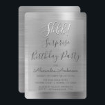 Shhh! Verrassing Zilveren Verjaardagsfeestje Kaart<br><div class="desc">Ssst! Verrassing verjaardagsfeestje Silver Faux Gepolijst Metallic Folie Girly Verjaardagsuitnodigingen. De moderne en chique uitnodigingen voor verjaardagsfeestjes gebruiken de populaire handgeschreven typografie en zijn perfect om gasten uit te nodigen voor een meisjesachtig verjaardagsfeestje. Neem contact op met de ontwerper als u meer overeenkomende objecten nodig hebt.</div>