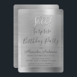 Shhh! Verrassing Zilveren Verjaardagsfeestje Kaart<br><div class="desc">Ssst! Verrassing verjaardagsfeestje Silver Faux Gepolijst Metallic Folie Girly Verjaardagsuitnodigingen. De moderne en chique uitnodigingen voor verjaardagsfeestjes gebruiken de populaire handgeschreven typografie en zijn perfect om gasten uit te nodigen voor een meisjesachtig verjaardagsfeestje. Neem contact op met de ontwerper als u meer overeenkomende objecten nodig hebt.</div>