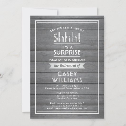 Shhh! Verrassingsverhoging Grijze faux Hout Rustig Kaart (Voorkant)