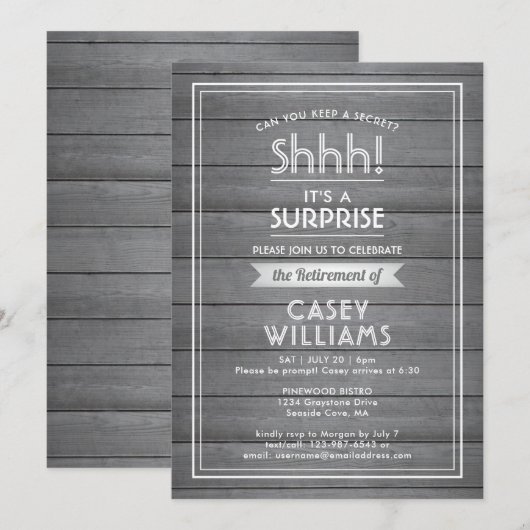 Shhh! Verrassingsverhoging Grijze faux Hout Rustig Kaart (Voorkant / Achterkant)