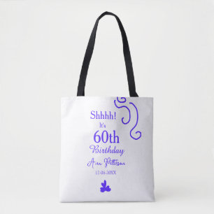 Shhhh het is 60e verjaardag voeg naam paarse spaan tote bag