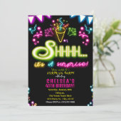 Shhhh Het is een Verrassingsfeestje Neon Confetti Kaart (Staand voorkant)