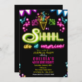 Shhhh Het is een Verrassingsfeestje Neon Confetti Kaart (Voorkant / Achterkant)
