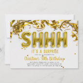 Shhhh Surprise Party Invitation | Goudballonnen Kaart (Voorkant)