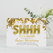 Shhhh Surprise Party Invitation | Goudballonnen Kaart (Staand voorkant)