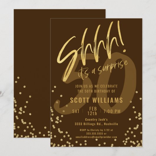 Shhhhh! Het is een Surprise Gold verjaardagsfeestj Kaart (Voorkant / Achterkant)