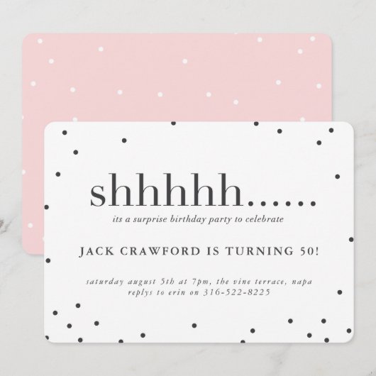 Shhhhh, verrassende uitnodiging voor verjaardagsfe (Voorkant / Achterkant)