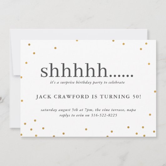 Shhhhh, verrassingsfeestdag uitnodiging (Voorkant)