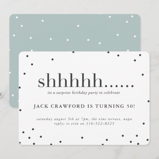 Shhhhh, verrassingsfeestdag uitnodiging (Voorkant / Achterkant)
