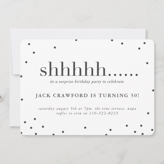 Shhhhh, verrassingsfeestdag uitnodiging (Voorkant)