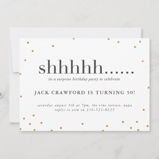 Shhhhh, verrassingsfeestdag uitnodiging (Voorkant)