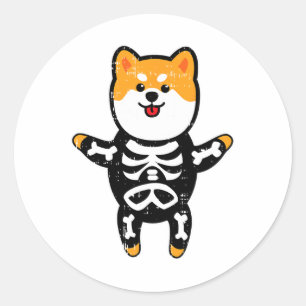Shi Inu Skeleton Kostuum Schattige Easy Dog Hallow Ronde Sticker
