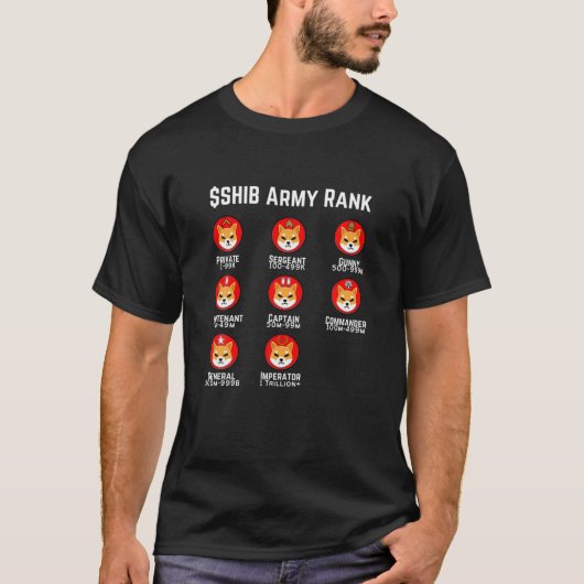 Shib Inu Army Ranks Token Crypto, Shib Inu Hodler T-shirt (Voorkant)