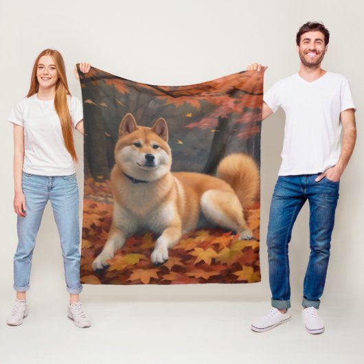 Shib Inu in de herfst laat Herfst inspireren Fleece Deken (In situ)