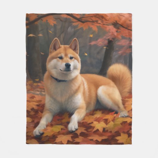 Shib Inu in de herfst laat Herfst inspireren Fleece Deken (Voorkant)