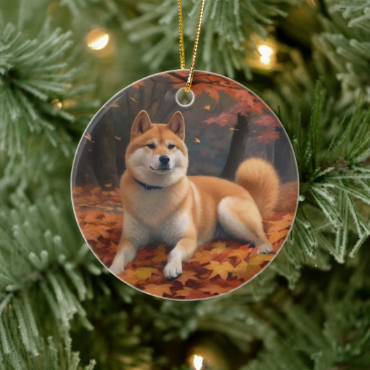 Shib Inu in de herfst laat Herfst inspireren Keramisch Ornament (Boom)