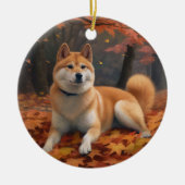 Shib Inu in de herfst laat Herfst inspireren Keramisch Ornament (Voorkant)