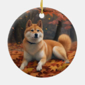 Shib Inu in de herfst laat Herfst inspireren Keramisch Ornament (Achterkant)