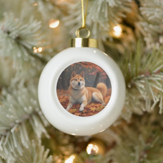 Shib Inu in de herfst laat Herfst inspireren Keramische Bal Ornament (Boom)