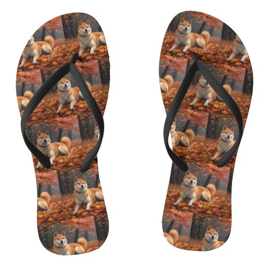 Shib Inu in de herfst laat Herfst inspireren Teenslippers (Voetbed)