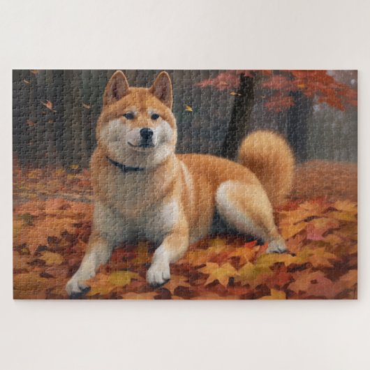 Shib Inu in herfstbladeren val inspireert Legpuzzel (Horizontaal)