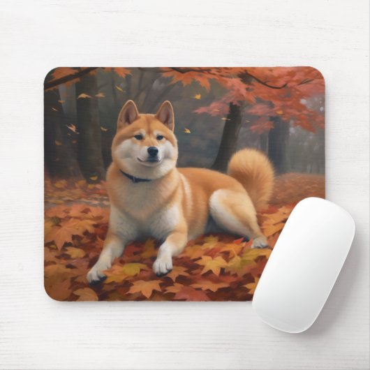 Shib Inu in herfstbladeren val inspireert Muismat (Met muis)