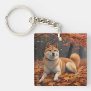Shib Inu in herfstbladeren val inspireren Sleutelhanger