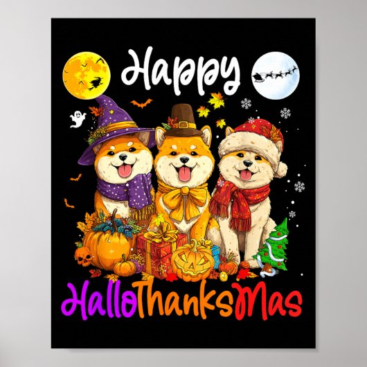 Shiba Dog Christmas Thanksgiving Happy Halloween  Poster (Voorkant)