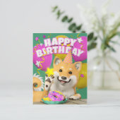 Shiba Happy Birthday Briefkaart (Staand voorkant)