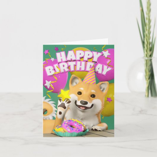 Shiba Happy Birthday Kaart (Voorkant)