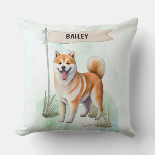 Shiba Inu Aquarel Gepersonaliseerde Hond Kussen