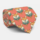 Shiba Inu Art Necktie – Coral Dog Lover Statement Stropdas (Opgerold)