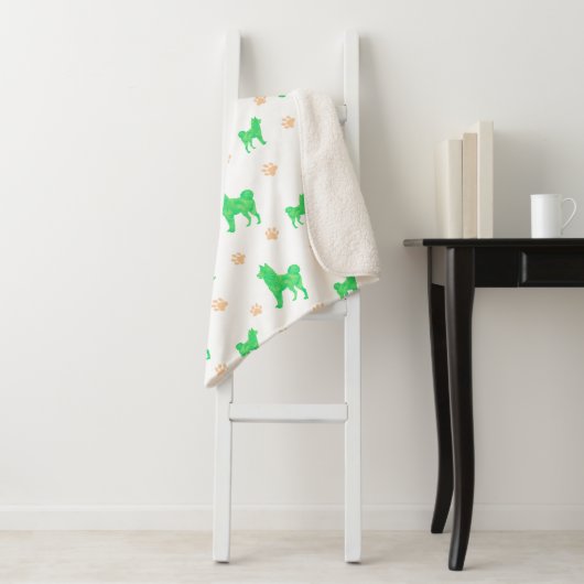 Shiba Inu Blanket – Minimal Pastel Green Gift Sherpa Deken (In situ)