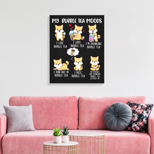 Shiba Inu Bubble Tea Boba Tea Dog Bubble Tea Canvas Afdruk (Insitu (Woonkamer))