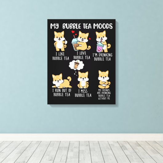 Shiba Inu Bubble Tea Boba Tea Dog Bubble Tea Canvas Afdruk (Insitu (Houten vloer))