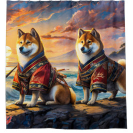 Shiba Inu by the Shore 02 ontwerp van Rich AMeN Gi Douchegordijn