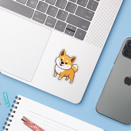 Shiba Inu cartoon Sticker (Laptop met iPhone)