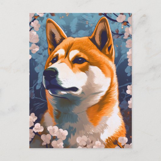 Shiba Inu Cherry Blossom Dog Art Briefkaart (Voorkant)