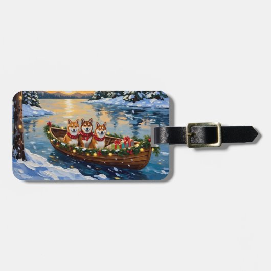Shiba Inu Christmas Boat Holiday Bagagelabel (Voorkant horizontaal)