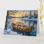 Shiba Inu Christmas Boat Holiday Kaart (Gele Bloem)