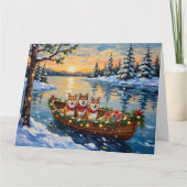 Shiba Inu Christmas Boat Holiday Kaart (Voorkant)