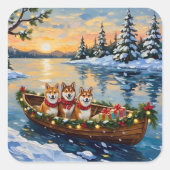 Shiba Inu Christmas Boat Holiday Vierkante Sticker (Voorkant)