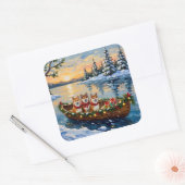 Shiba Inu Christmas Boat Holiday Vierkante Sticker (Envelop)