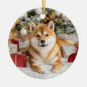 Shiba Inu Christmas Keramisch Ornament (Voorkant)