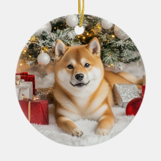 Shiba Inu Christmas Keramisch Ornament (Voorkant)