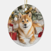 Shiba Inu Christmas Keramisch Ornament (Links)