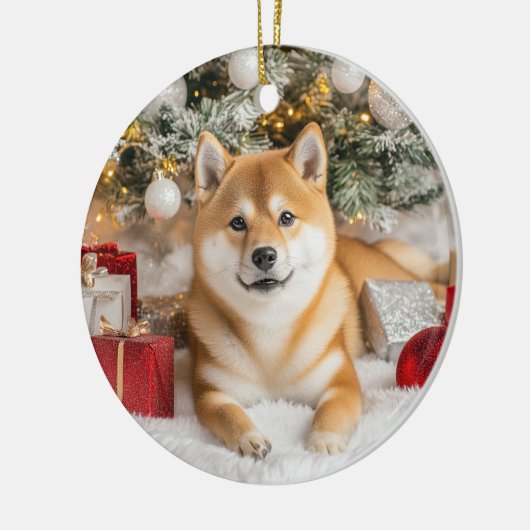 Shiba Inu Christmas Keramisch Ornament (Links)